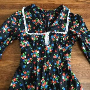vintage Prairie dress S 70s maxi long sleeve floral Cottage